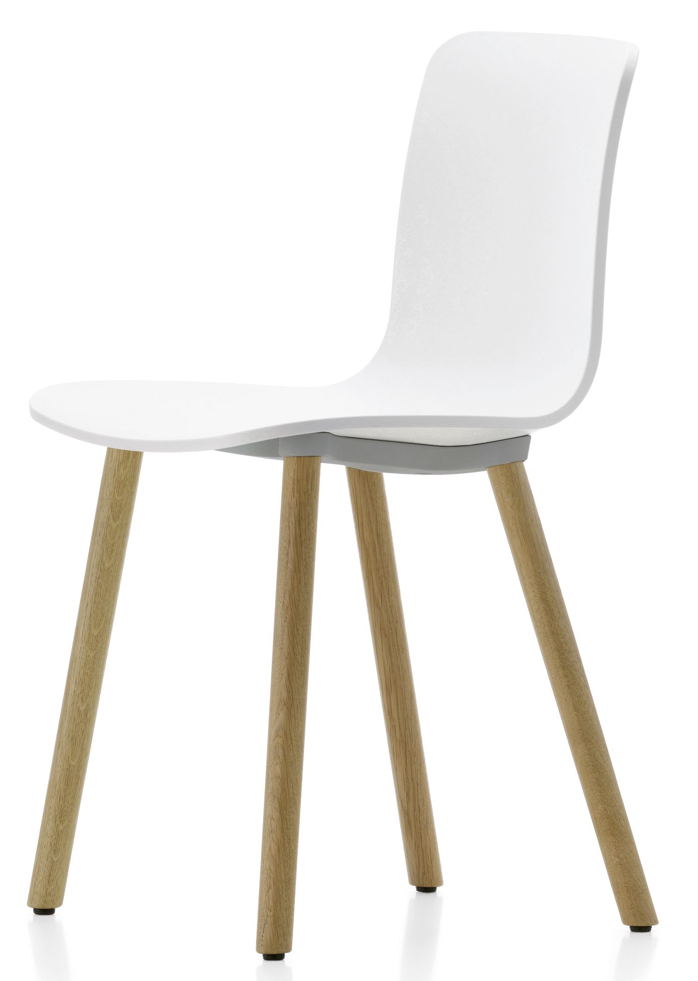Weißer Hal RE Wood Chair Stuhl von Vitra mit Holzbeinen, moderner Designstuhl für Esszimmer und Büro.
