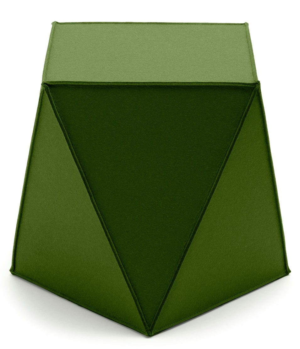 Grüner Brilli Sitzhocker von HEY-SIGN aus Filz, geometrisches Design, moderner Hocker für Wohnzimmer.