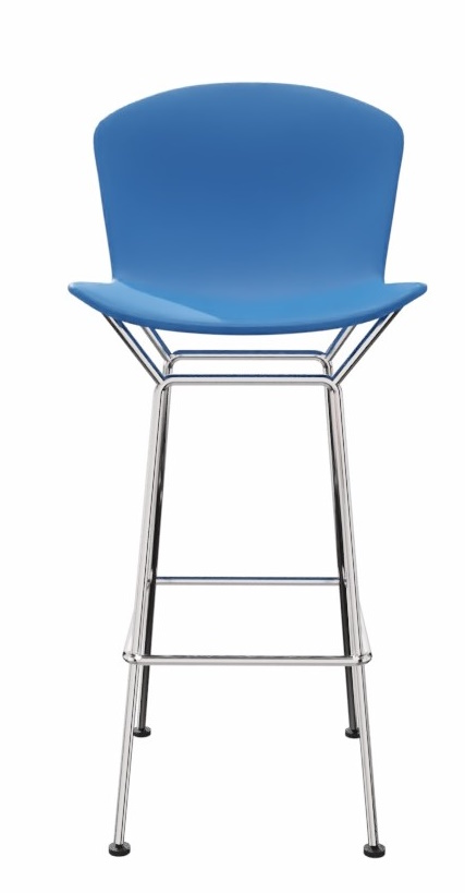 Bertoia Barhocker von Knoll International, blaue Sitzschale und verchromtes Gestell für die Theke.