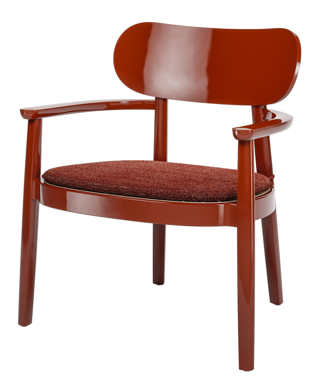 Brauner Thonet Holzstuhl mit Armlehnen und roter Polsterauflage 119 PA für bequemes Sitzen.
