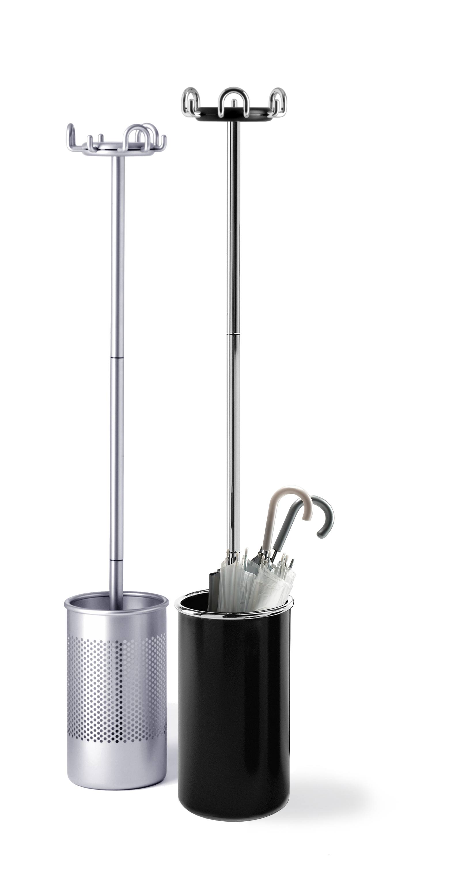 COLMO Kleiderständer mit Schirmständer in Silber und Schwarz, modernes Design für Flur und Büro.