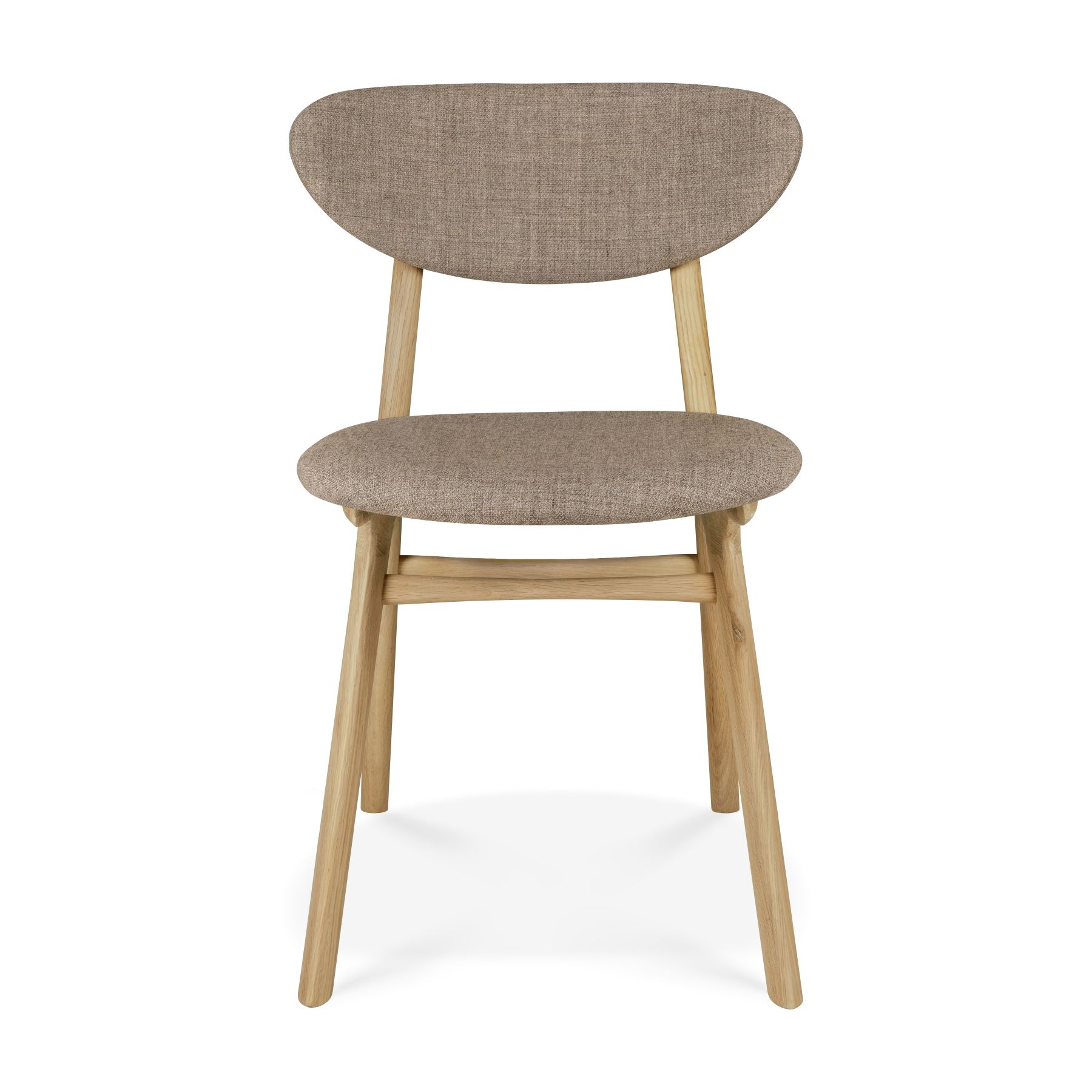 Eye Stuhl von Ethnicraft: Holzstuhl mit grauem Stoffbezug für Esszimmer und Wohnbereich.