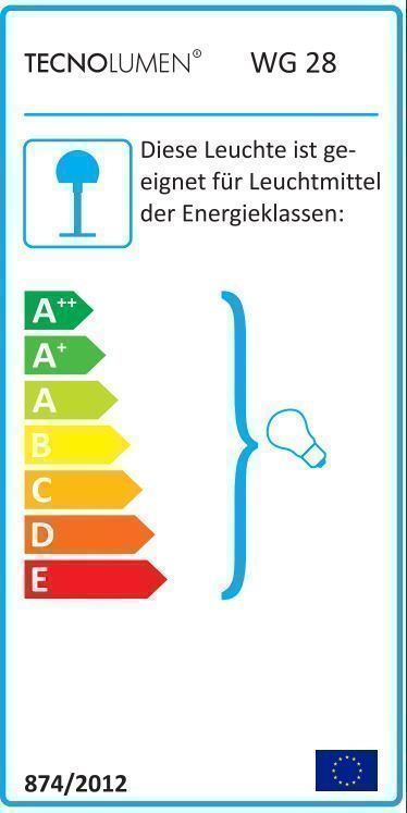 Wagenfeld WG28 Tischleuchte Tecnolumen: Energieeffizienzklassen von A++ bis E für Leuchtmittel dargestellt.