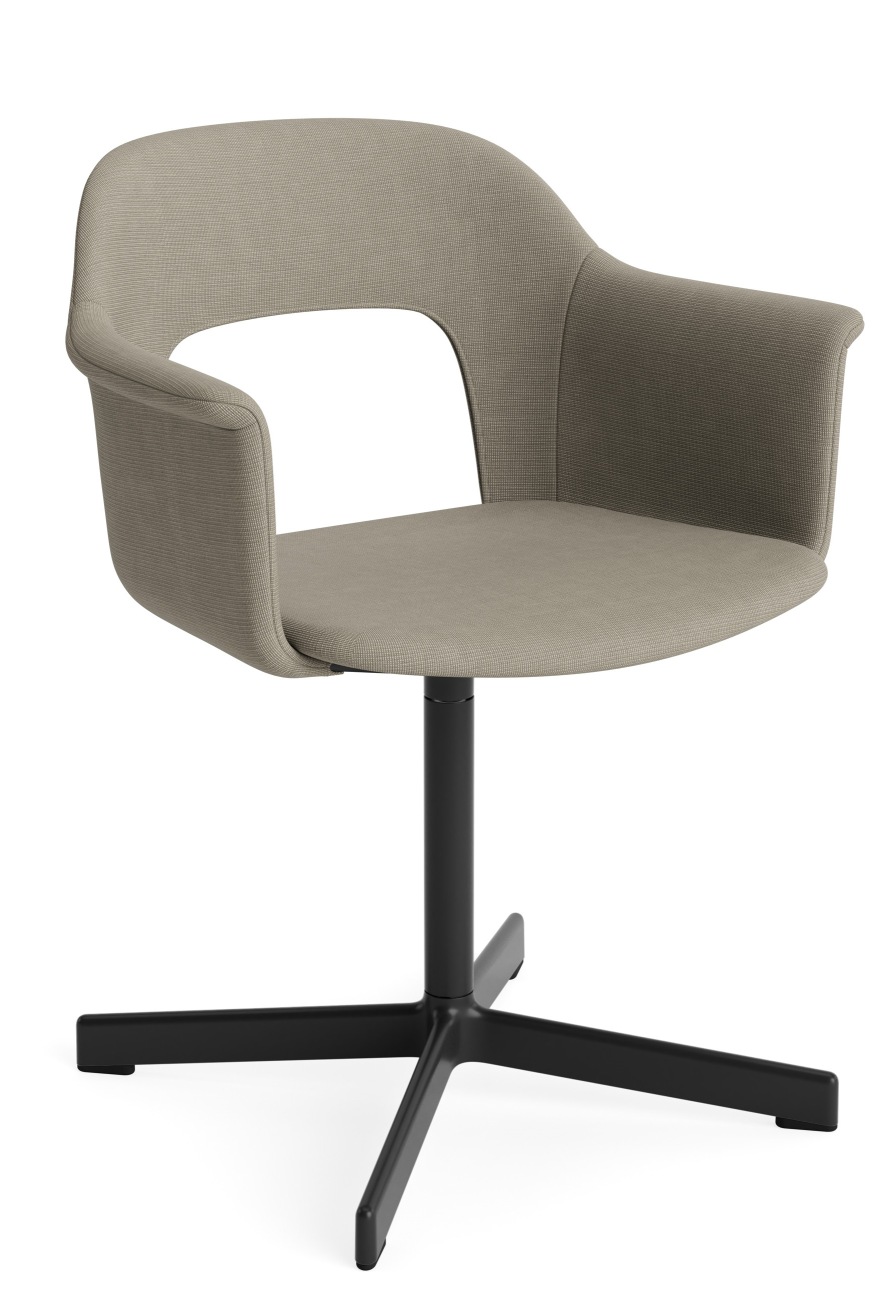Layout Armchair 234 von Hay: Moderner Armlehnstuhl in Beige mit schwarzem Drehfuß für Büro und Wohnbereich.