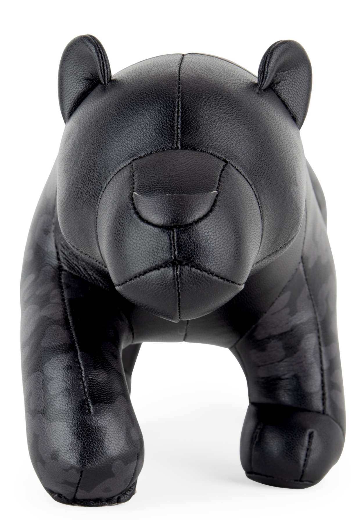 Schwarzer Leopard Buchstütze von Züny, dekoratives Wohnaccessoire in Tierform, Kunstleder mit Camouflage-Muster.