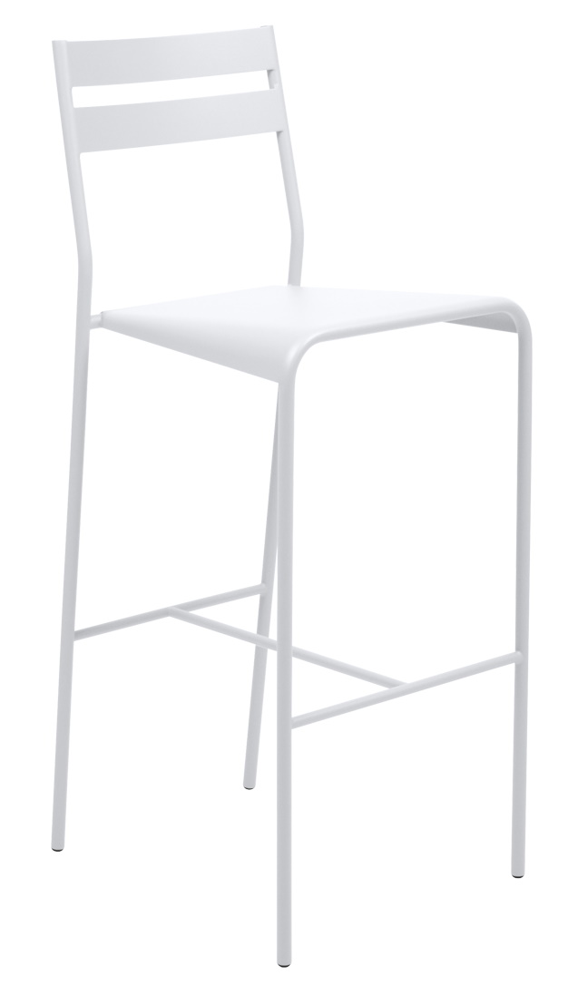 Weißer Facto Barstool Barhocker von Fermob für den Außenbereich, minimalistisches Design mit Rückenlehne.
