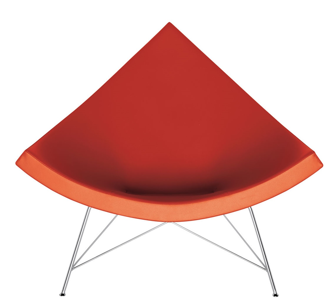 Roter Coconut Chair von Vitra mit verchromtem Gestell, moderner Sessel für Wohnzimmer und Büro.