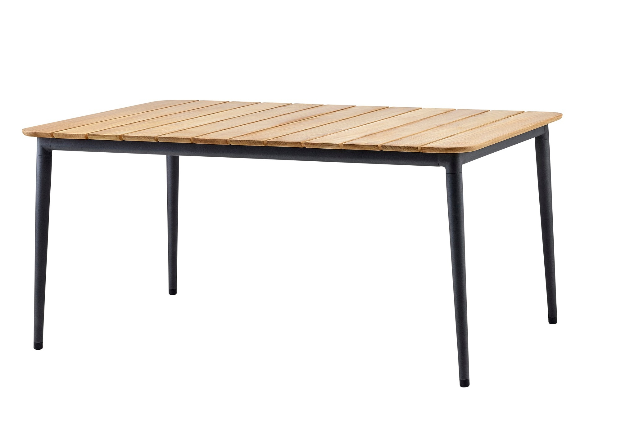 Rechteckiger Cane-Line Esstisch für den Außenbereich mit Teakholzplatte und anthrazitfarbenem Gestell. Gartenmöbel für Terrasse.