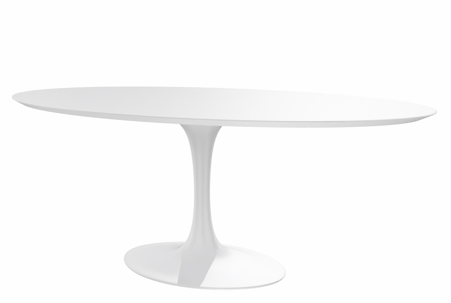 Weißer Saarinen Esstisch mit ovaler Tischplatte und zentralem Fuß, Designklassiker für Esszimmer.