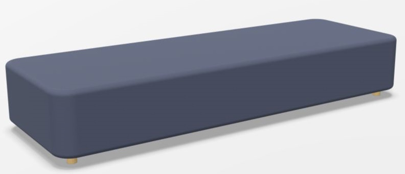 Cascando Mezza Sitzelement in blau mit abgerundeten Ecken und kleinen Füßen auf weißem Hintergrund.