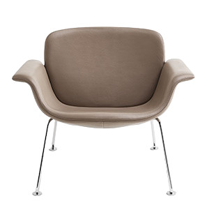 KN04 Stuhl von Knoll International, Sessel mit beigem Lederbezug und filigranem Chromgestell.