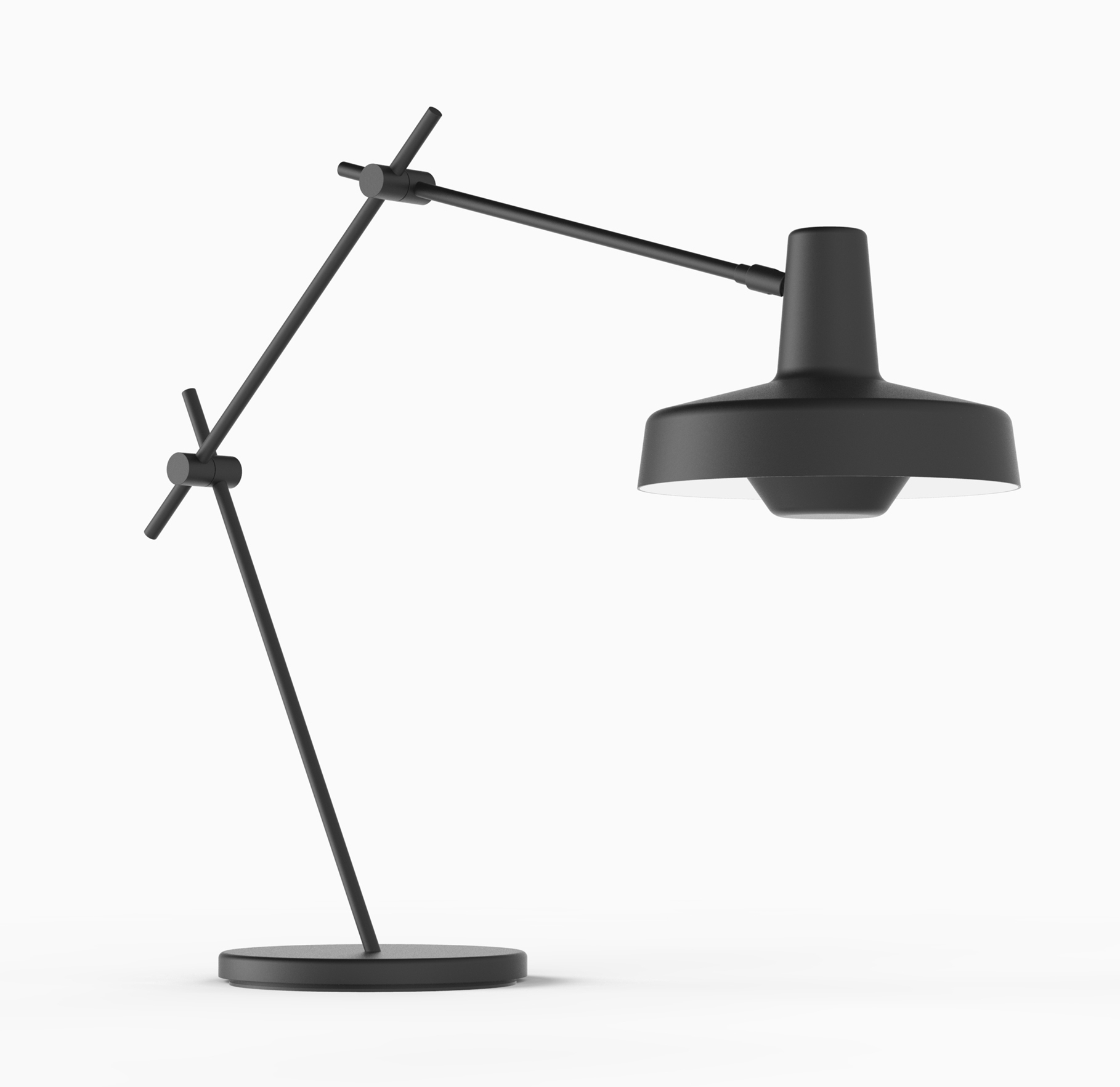 Schwarze Arigato Tischleuchte von Grupa EINZELSTÜCK, moderne Schreibtischlampe mit verstellbarem Arm.