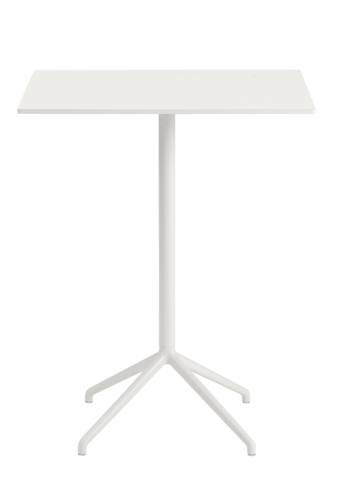 Muuto Still Cafe Table Beistelltisch in Weiß mit quadratischer Tischplatte und filigranem Fußgestell.
