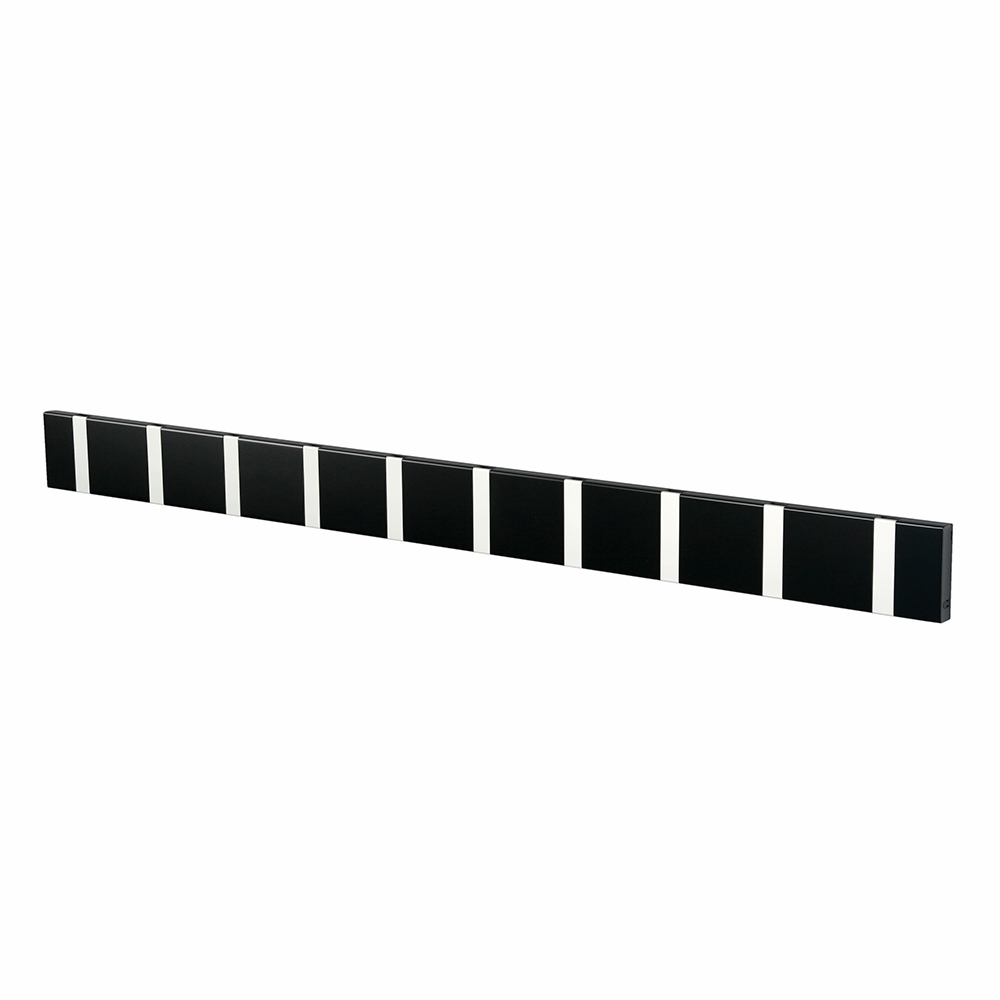 Knax Wandgarderobe mit 10 Haken in Schwarz und Weiß, waagerechte Anbringung für Flur und Diele.