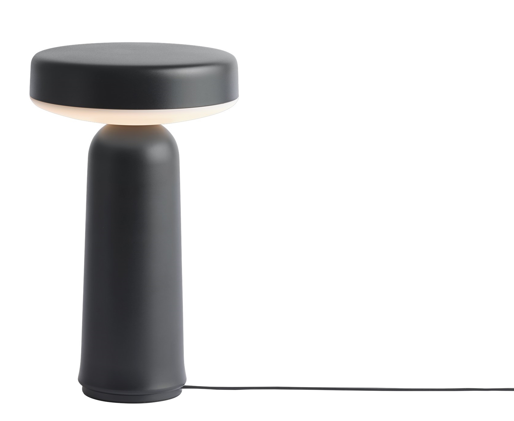 Muuto Ease Akku Tischleuchte in Grau, moderne tragbare Lampe für den Innenbereich.