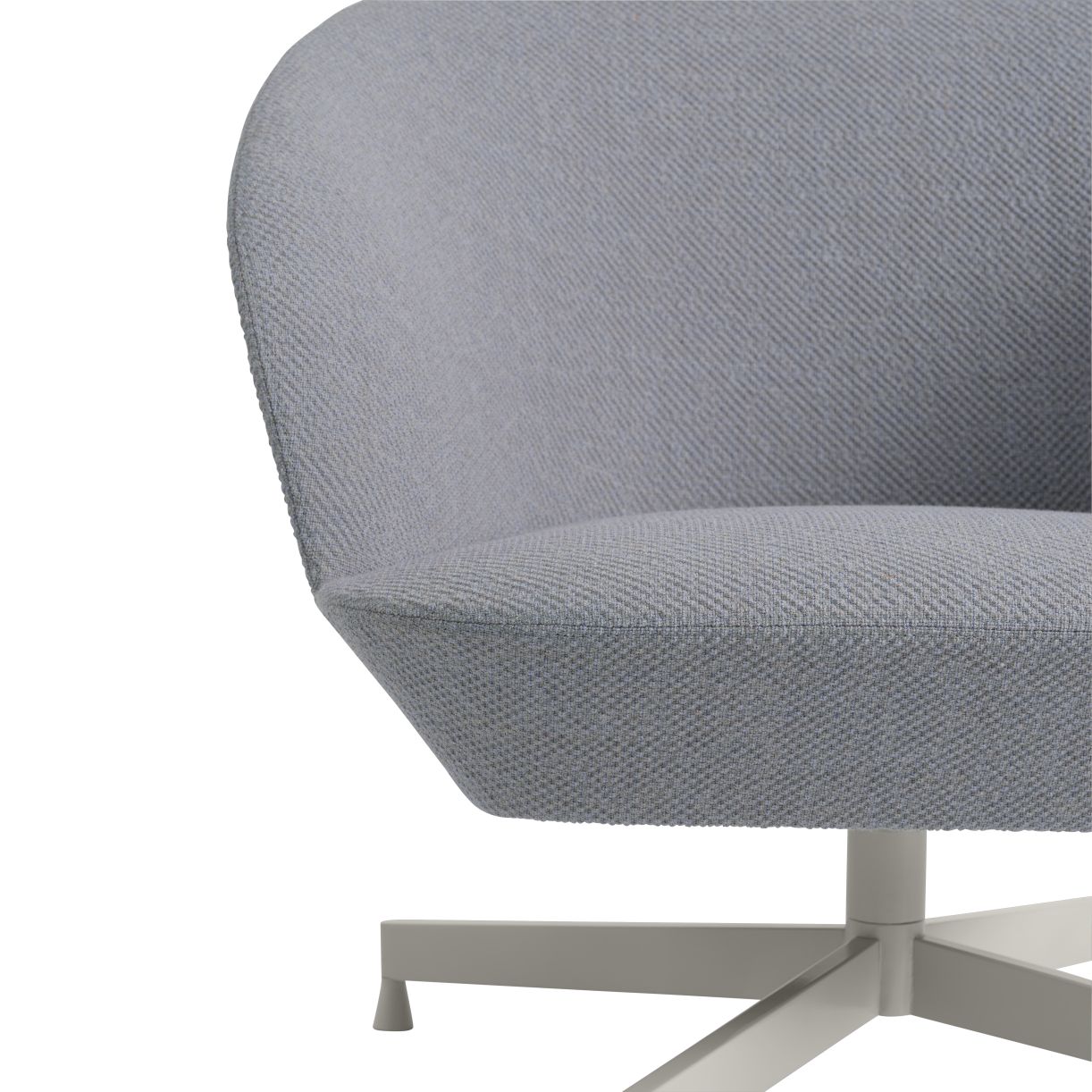 Detailaufnahme vom grauen Oslo Lounge Chair Sessel von Muuto mit Stoffbezug und Metallfuß.