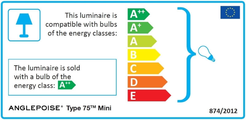 Energieeffizienzlabel für Anglepoise Type 75 Mini Paul Smith Edition 1 Tischleuchte mit Energieklassen von A++ bis E.