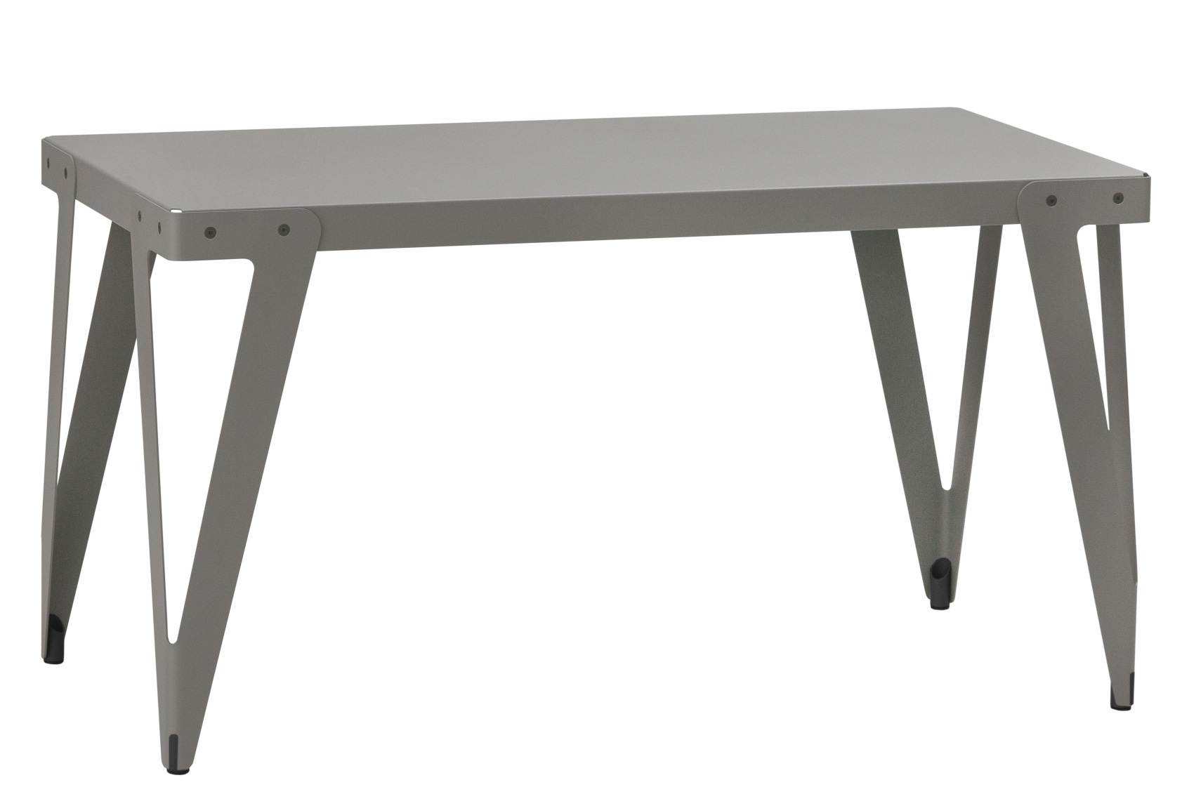 Grauer Lloyd Indoor Table Tisch Functionals mit rechteckiger Tischplatte und markantem, modernem Metallgestell.