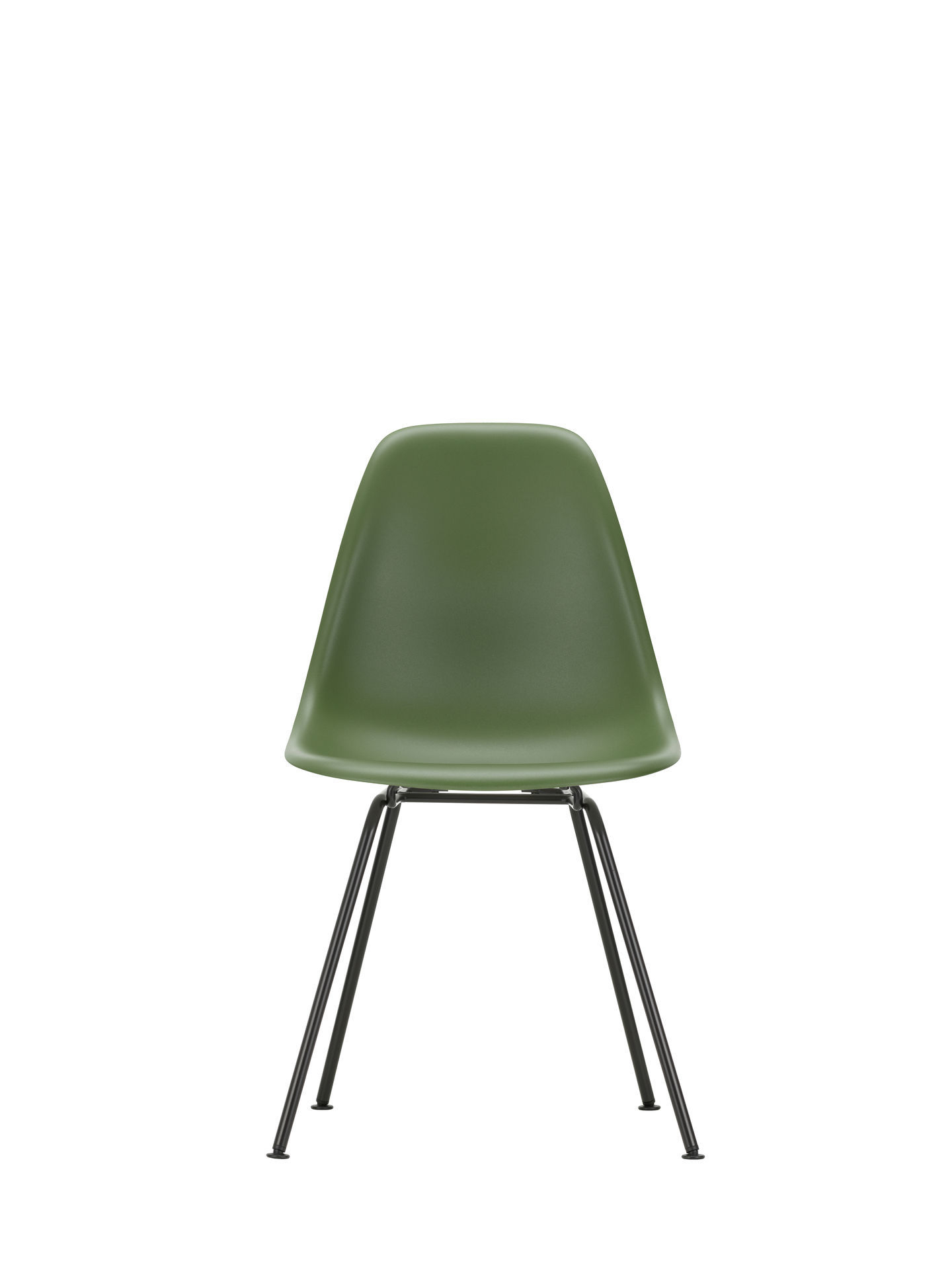 Eames Plastic Side Chair DSX in Olivgrün mit schwarzem Untergestell, moderner Designstuhl.