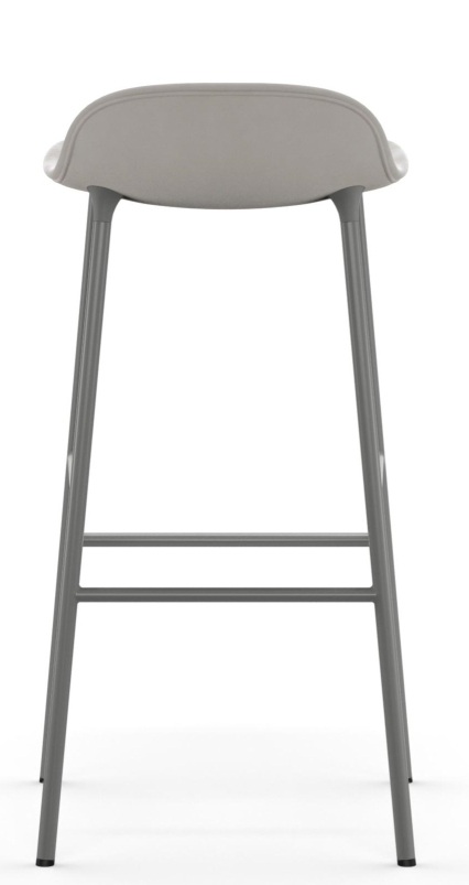 Rückansicht des grauen Form Barstool Barhockers von Normann Copenhagen mit Stahlgestell und gepolsterter Sitzfläche.
