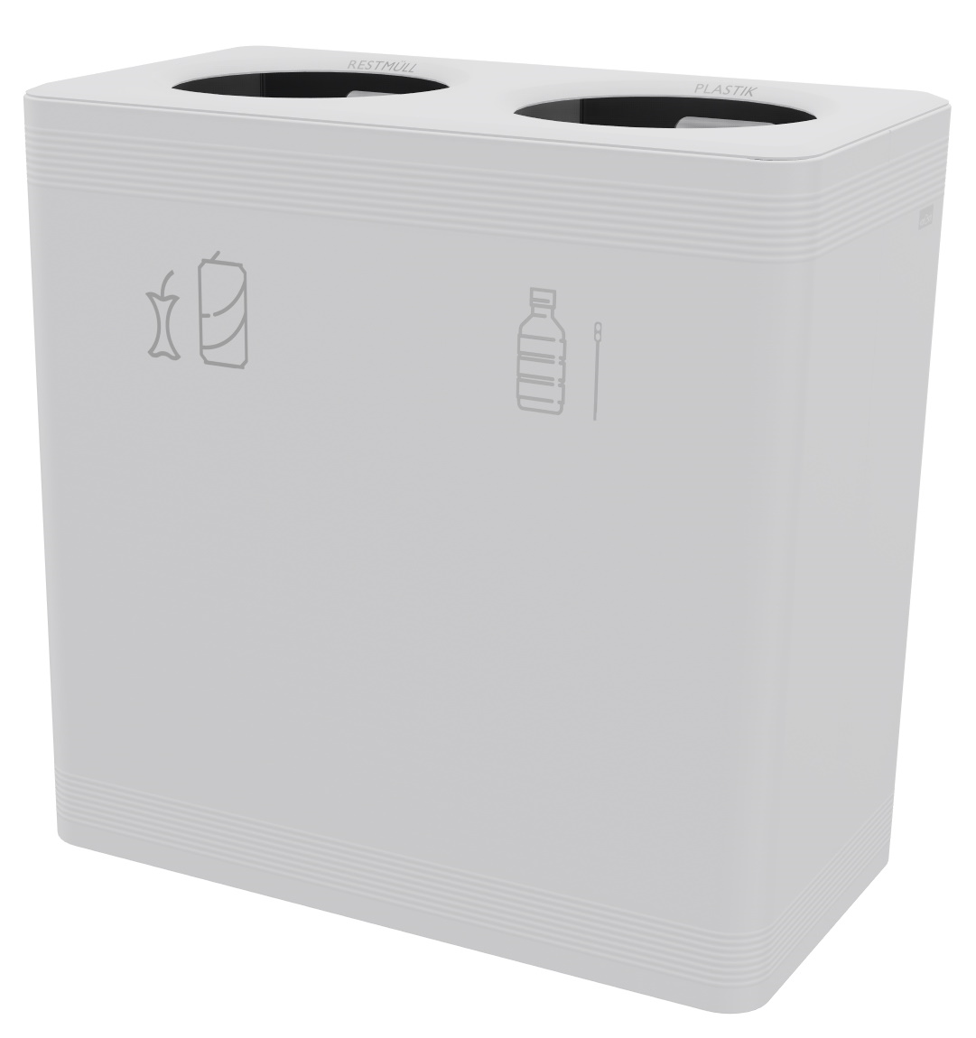 Weißes Ditch 2 Abfalltrennsystem Functionals mit zwei Fächern für Restmüll und Plastikmüll.