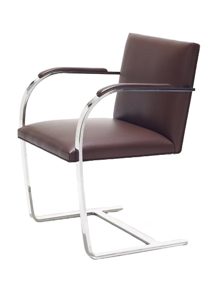 Brno Stuhl mit braunem Lederbezug und verchromtem Flachstahlgestell von Knoll International.