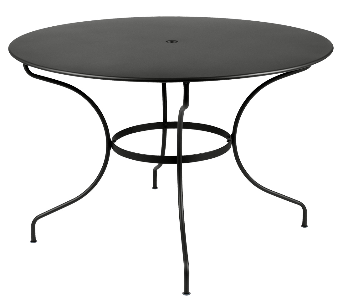 Schwarzer Opéra+ Gartentisch von Fermob, runder Metalltisch für den Außenbereich mit filigranem Untergestell.