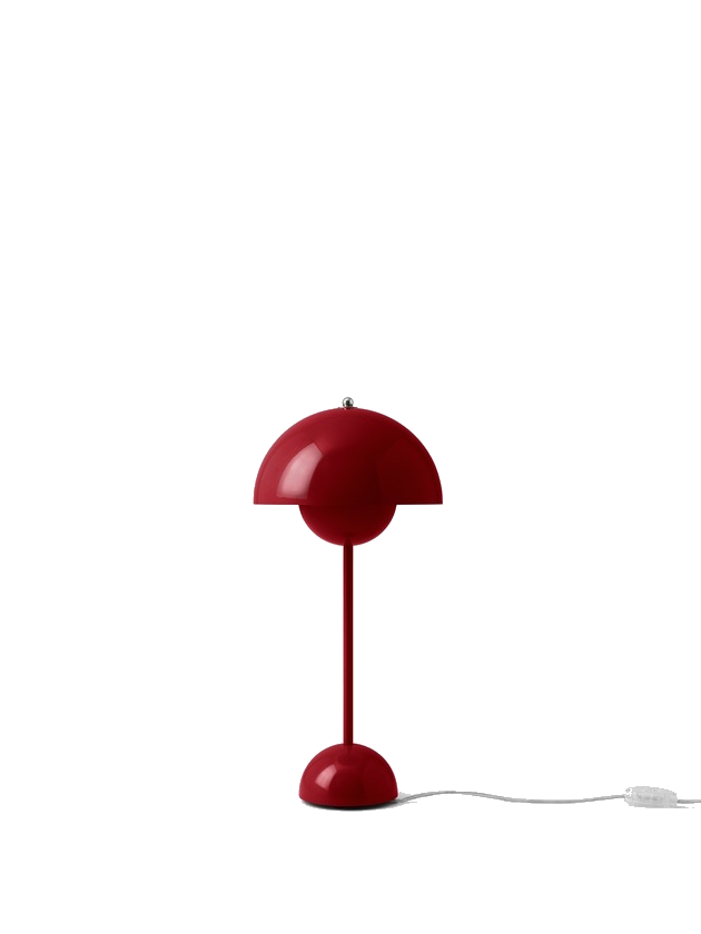 Rote Flowerpot VP3 Tischleuchte von AndTradition, modernes Designobjekt für Wohnzimmer und Schlafzimmer.