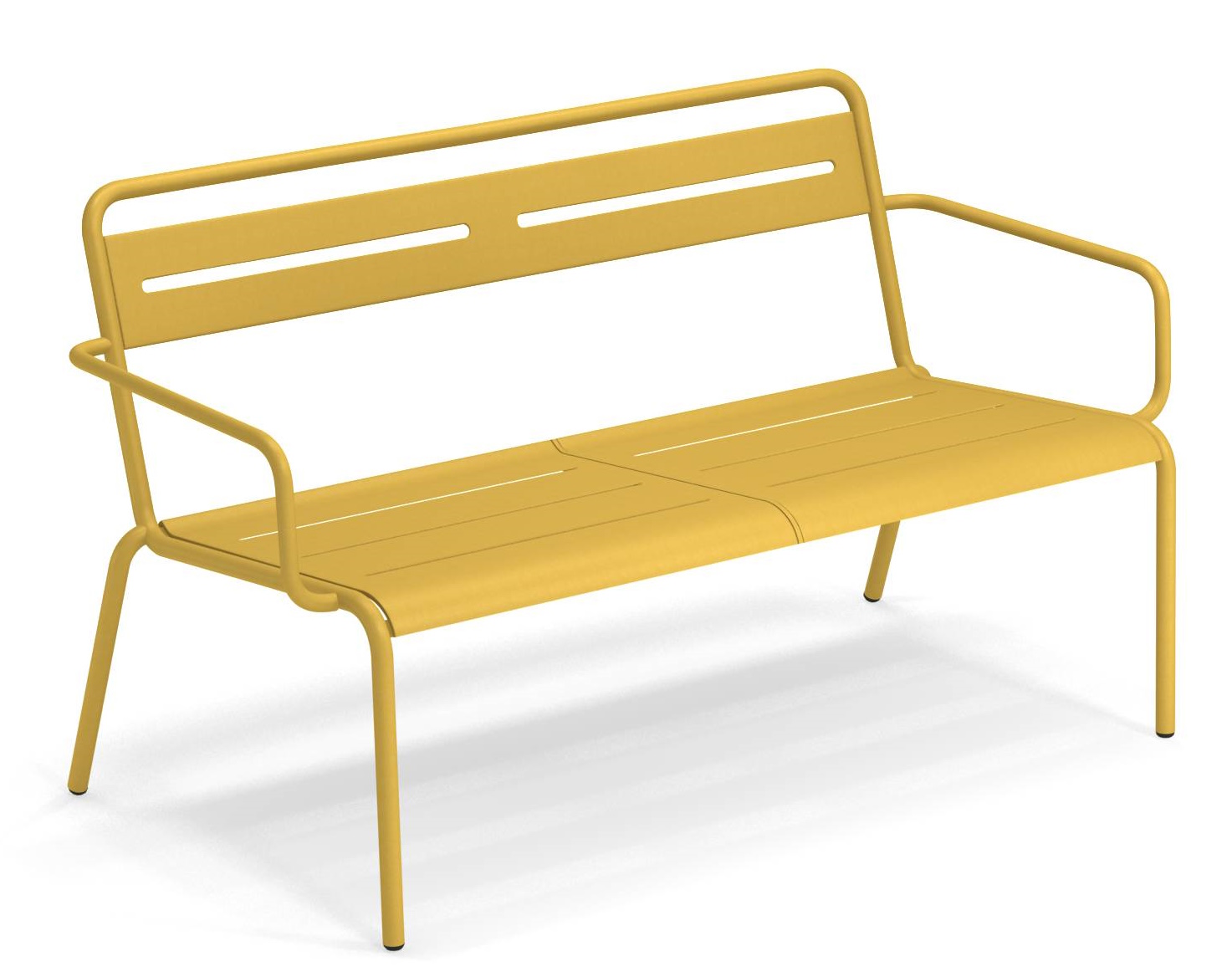 Gelbes Star Sofa Outdoor von Emu, eine moderne Gartenbank aus Metall für zwei Personen.