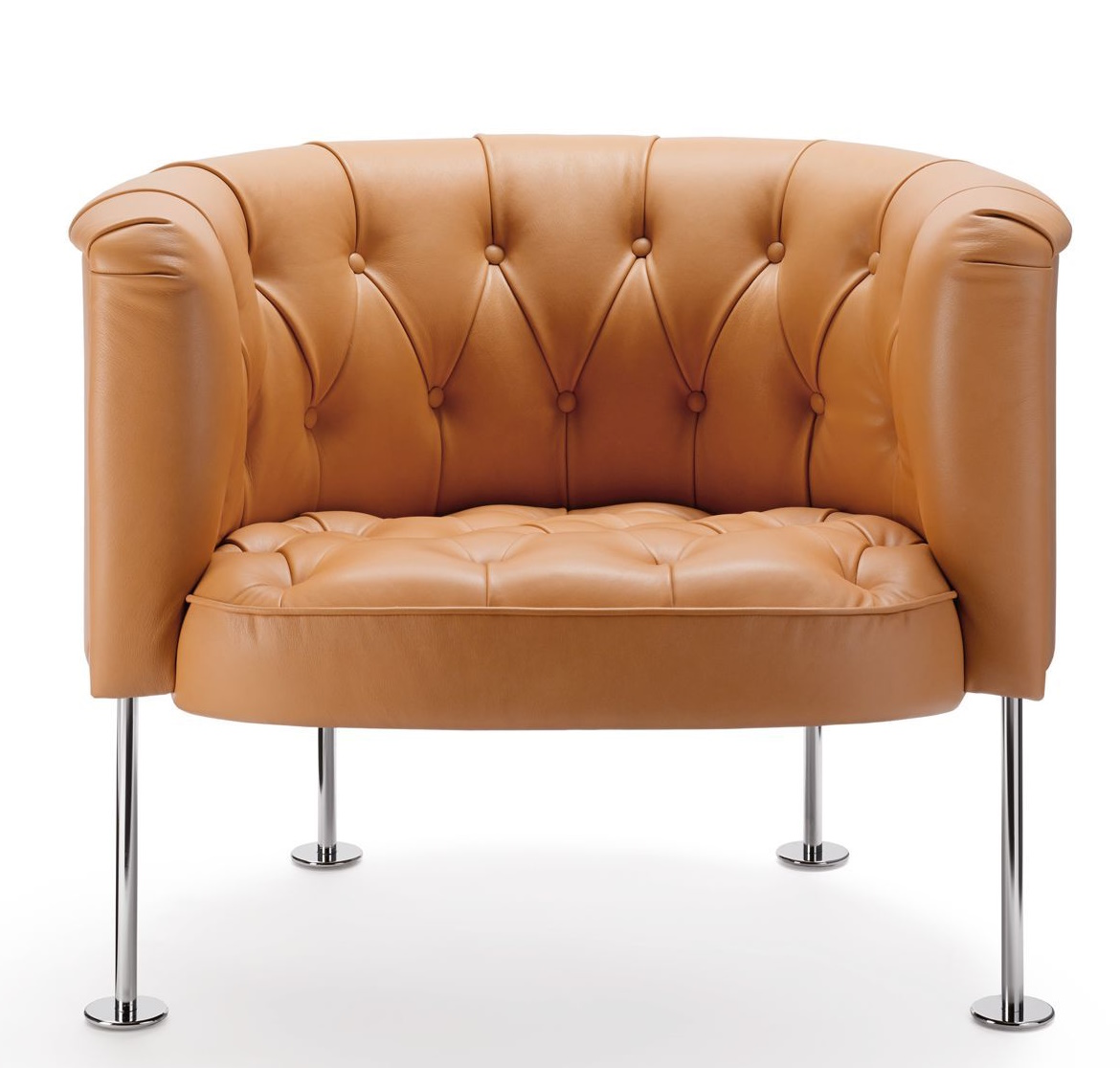 310 Haussmann Sessel von Walter Knoll, Ledersessel in Cognac mit Knopfheftung und Stahlrohrgestell.