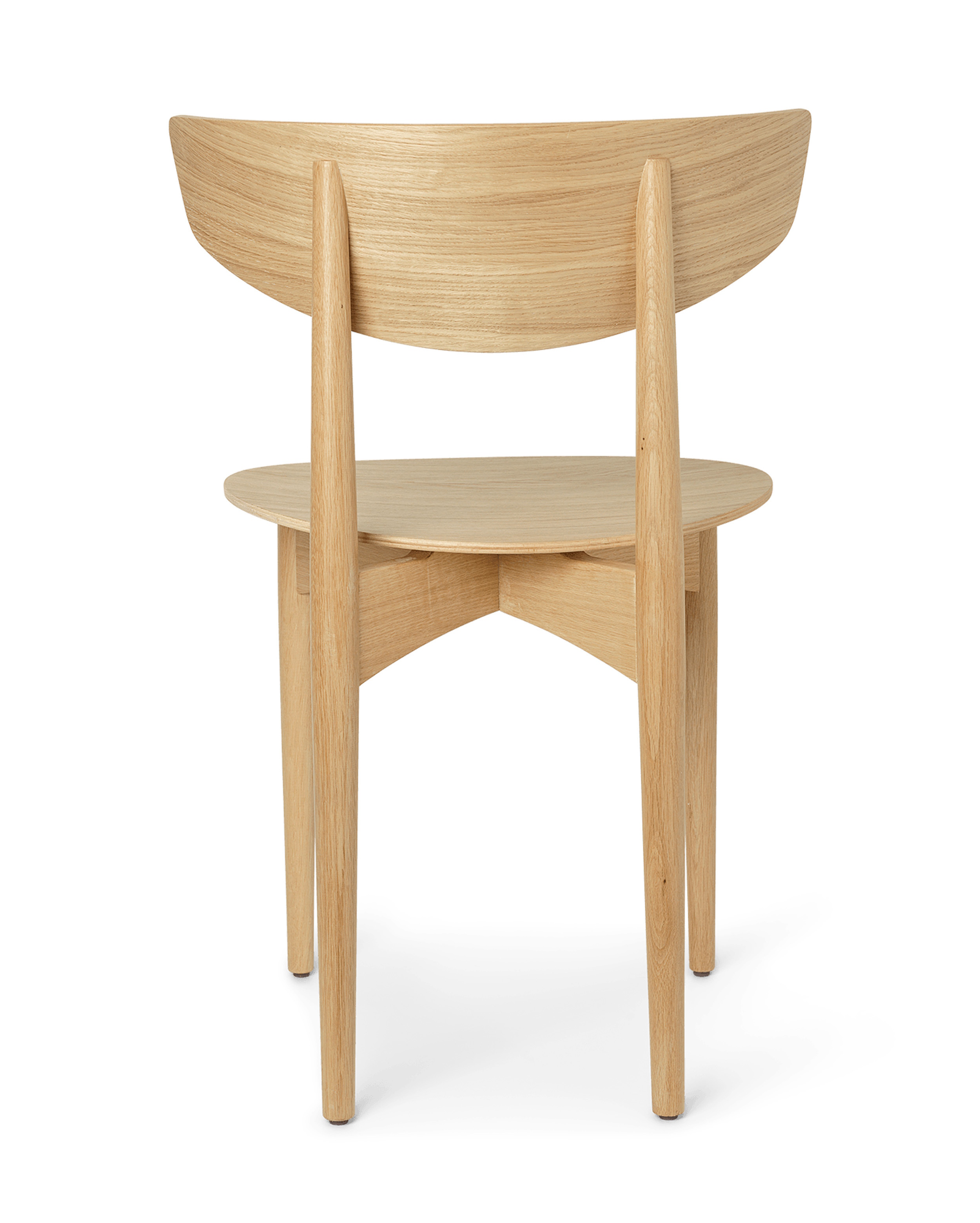 Herman Stuhl von Ferm Living, Esszimmerstuhl aus Holz, natürliche Holzfarbe, Rückansicht.
