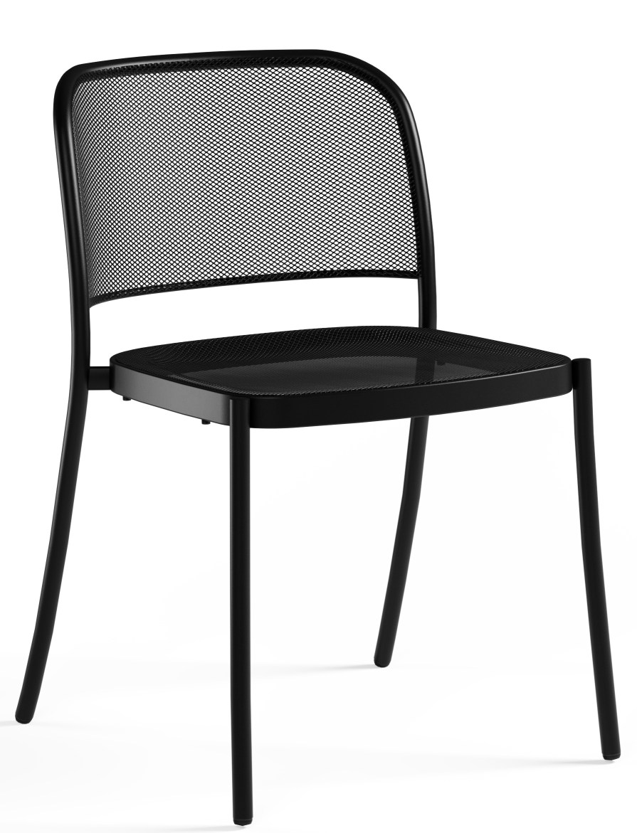 Schwarzer Cafè Chair Stuhl Outdoor von Emu mit Rückenlehne aus Metallgitter, geeignet für Garten und Terrasse.