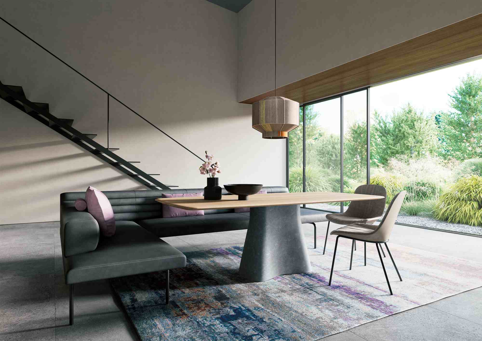 Ison Eckbank von Walter Knoll, freistehend, mit Esstisch und Stühlen in modernem Wohnraum.