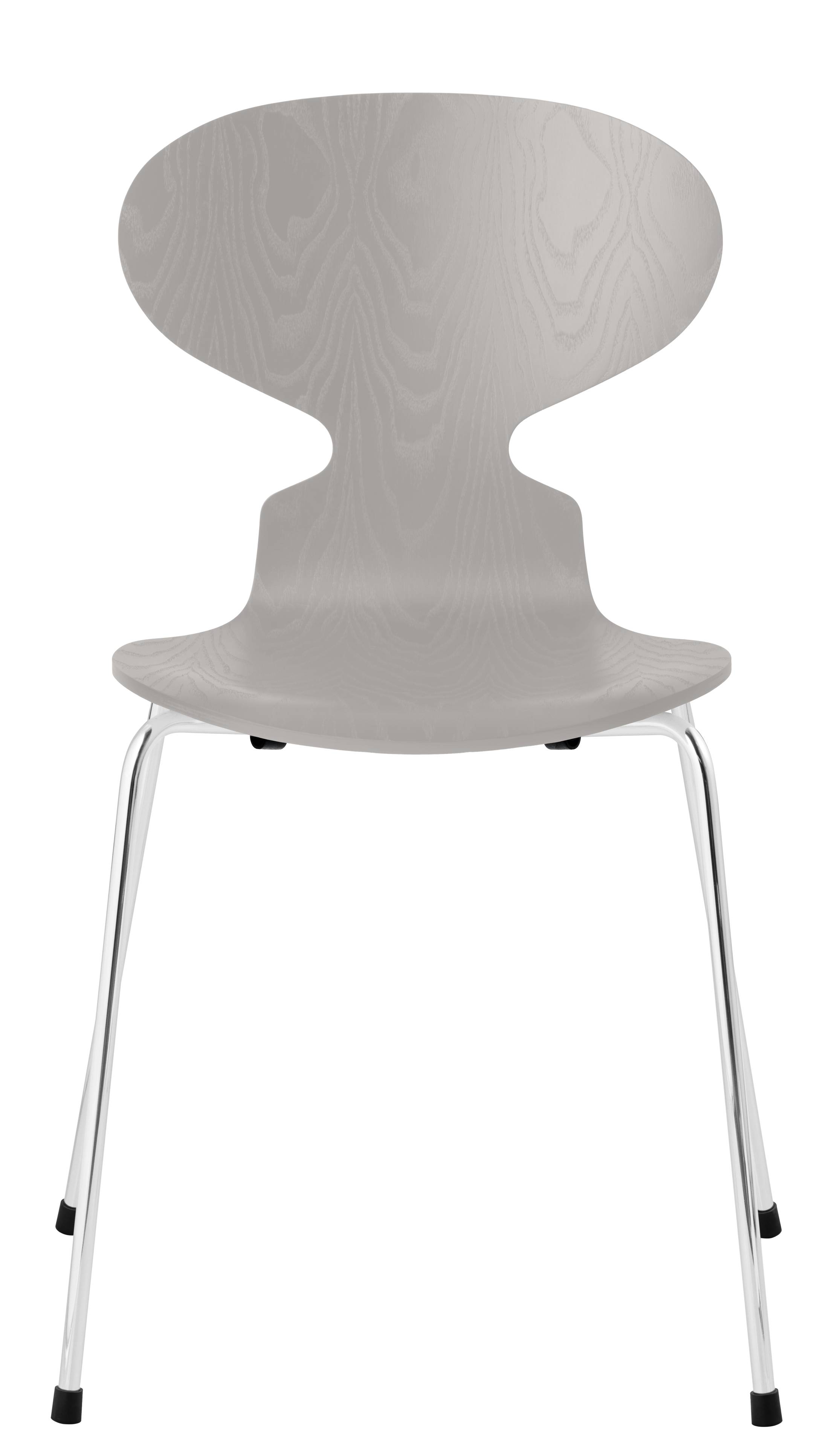 Grauer Ameise Stuhl von Fritz Hansen mit vierbeinigen Chromgestell, ikonisches Designmöbel für Esszimmer und Büro.