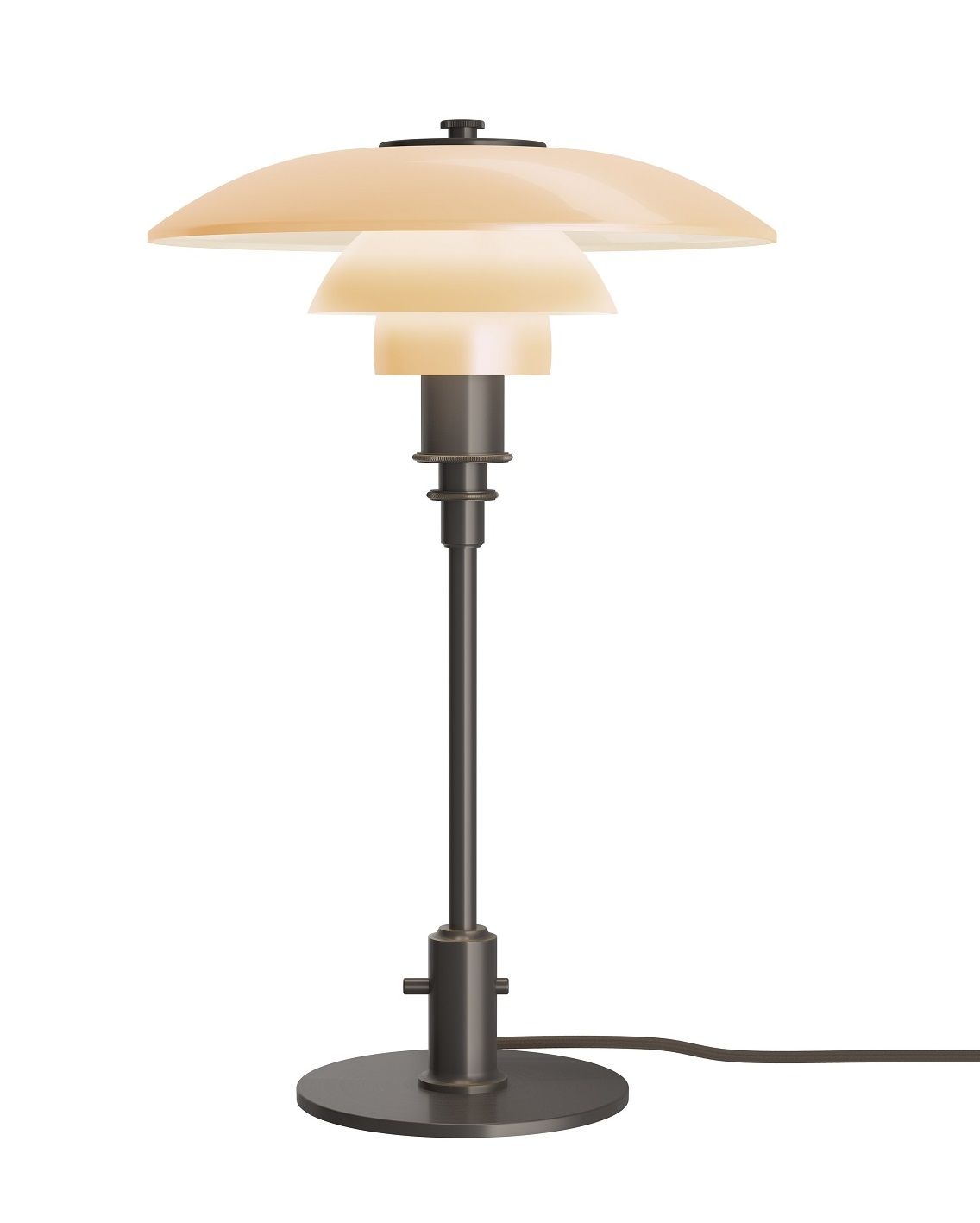 PH 3/2 Tischleuchte Dusty Terracota LIMITED EDITION von Louis Poulsen, modernes Design mit dreischirmigem Leuchtenschirm.