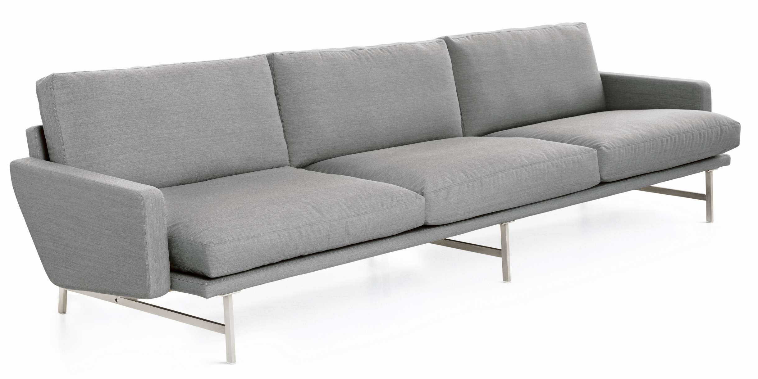 Graues Lissoni Sofa von Fritz Hansen mit drei Sitzen und minimalistischem Design auf Metallbeinen.