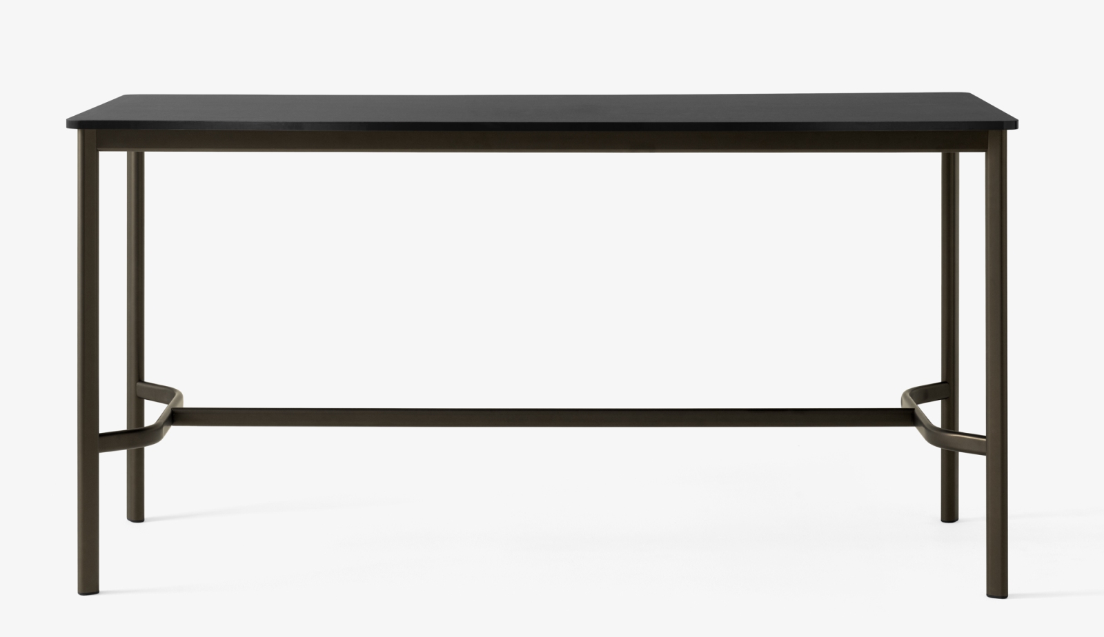 AndTradition Drip High Table: Moderner Stehtisch mit schwarzer Tischplatte und dunklem Metallgestell für Büro und Gastronomie.