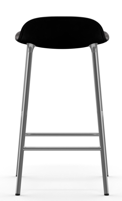 Form Barstool Barhocker von Normann Copenhagen, H 65 cm, Stahlgestell mit schwarzer, gepolsterter Sitzfläche, modernes Küchendesign.