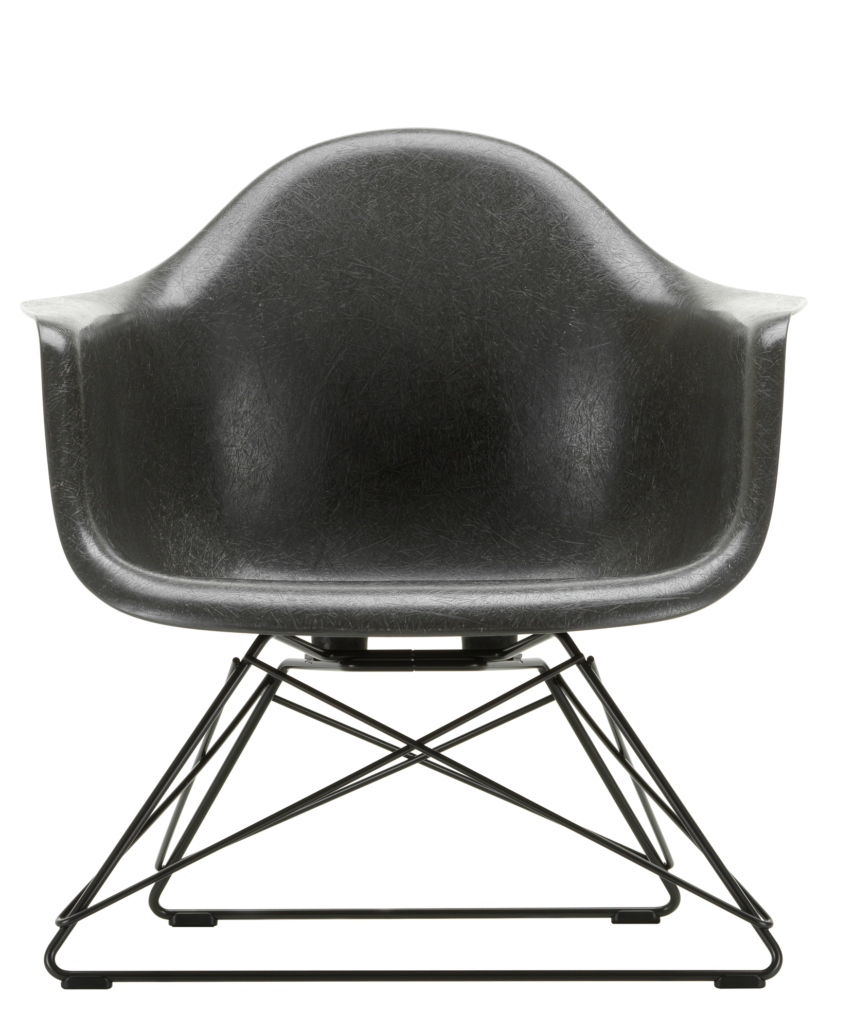 Schwarzer Eames Fiberglass Arm Chair LAR Schaukelstuhl von Vitra mit schwarzem Kufengestell. Designklassiker.