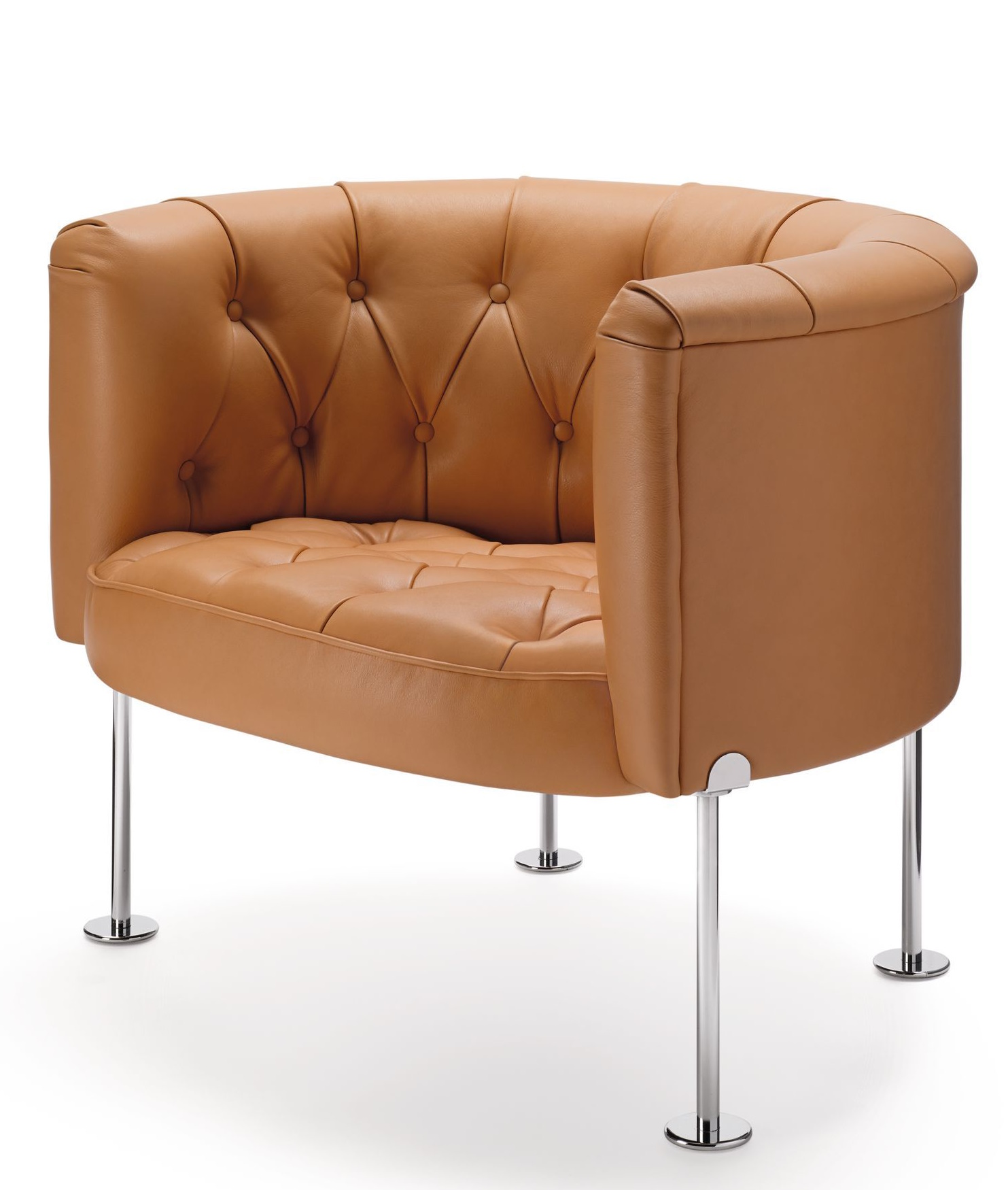 310 Haussmann Sessel von Walter Knoll, braunes Leder, Knopfheftung und Chromgestell. Designklassiker für Wohnzimmer.