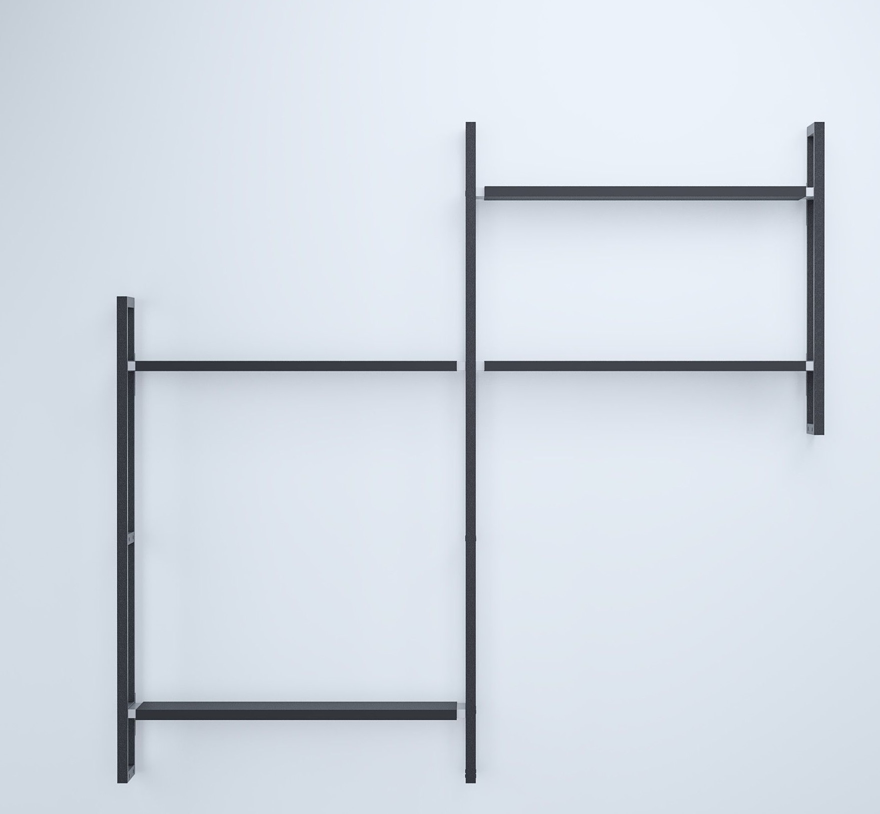 Schwarzes Oncono Wandregal Grundmodul D, modernes Regalsystem für die Wandmontage, minimalistisches Design.