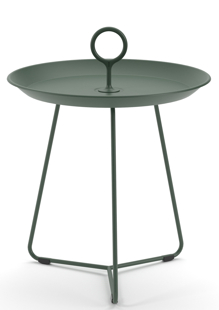 Eyelet Beistelltisch von Houe, kleiner, runder Outdoor Tisch in Grün mit praktischem Tragegriff.