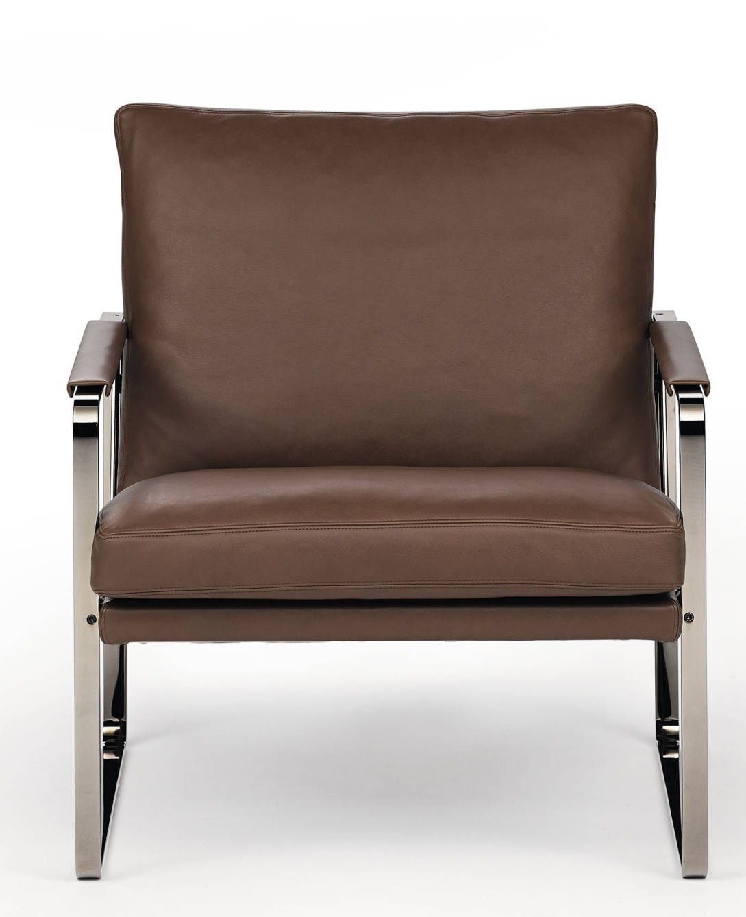 Walter Knoll Sessel Fabricius 710, braunes Leder, Edelstahlgestell, moderner Ledersessel für Wohnzimmer und Büro.