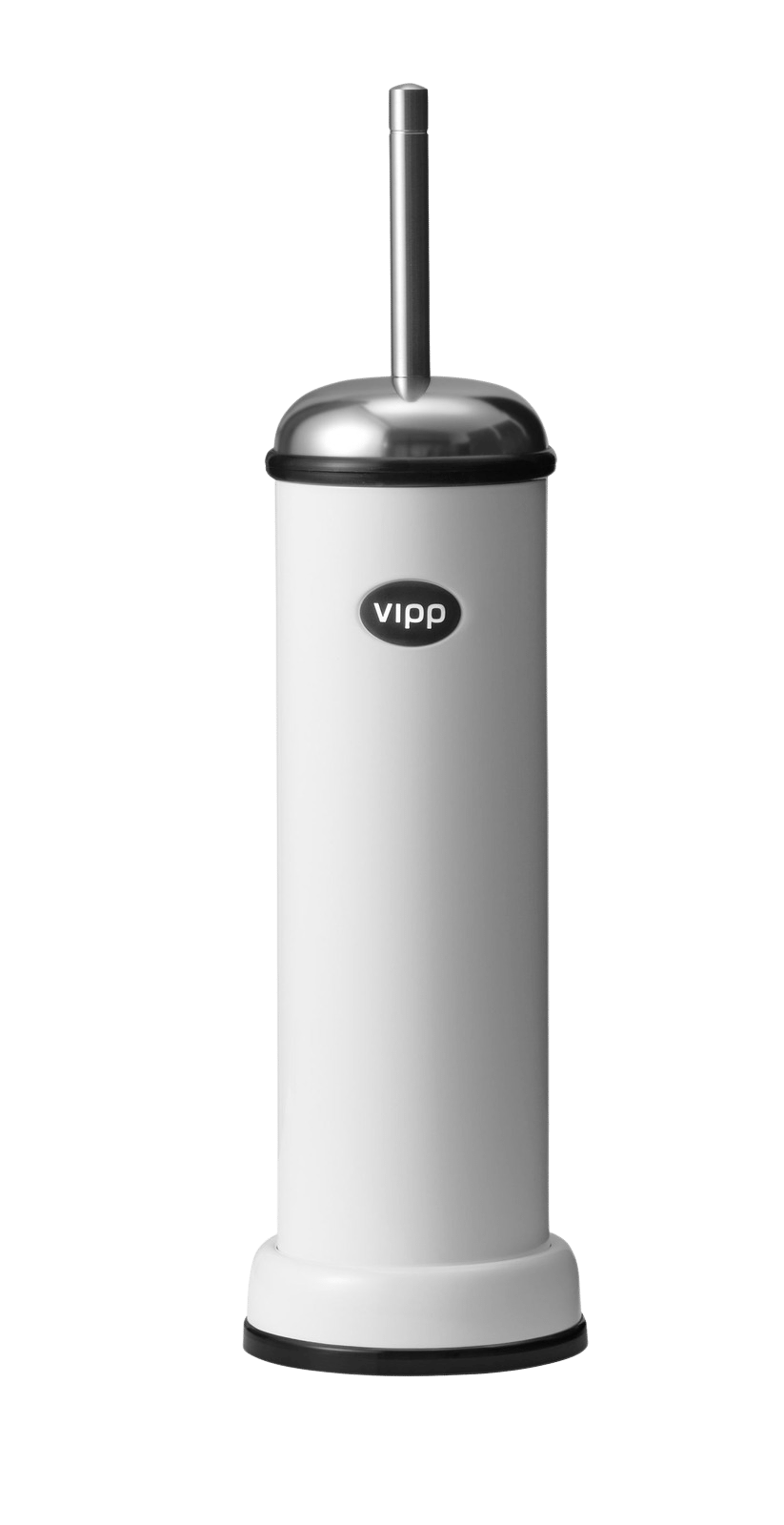 Weiße Vipp WC-Bürste mit Edelstahlgriff und Deckel für moderne Badezimmer, hochwertige Badaccessoires.