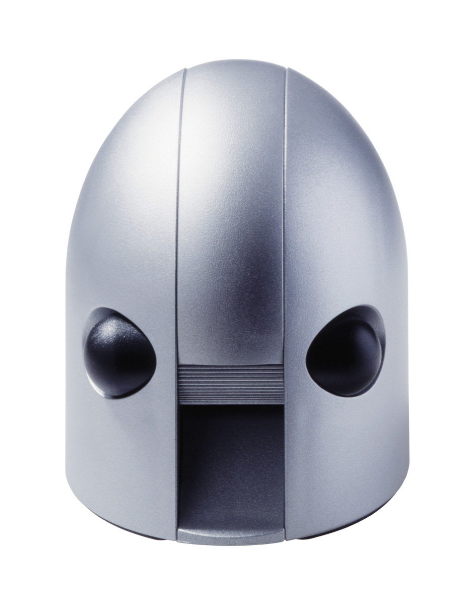 Silberner Hannibal Tape Dispenser von Rexite, ein moderner Klebefilmabroller in ungewöhnlicher Helmform.