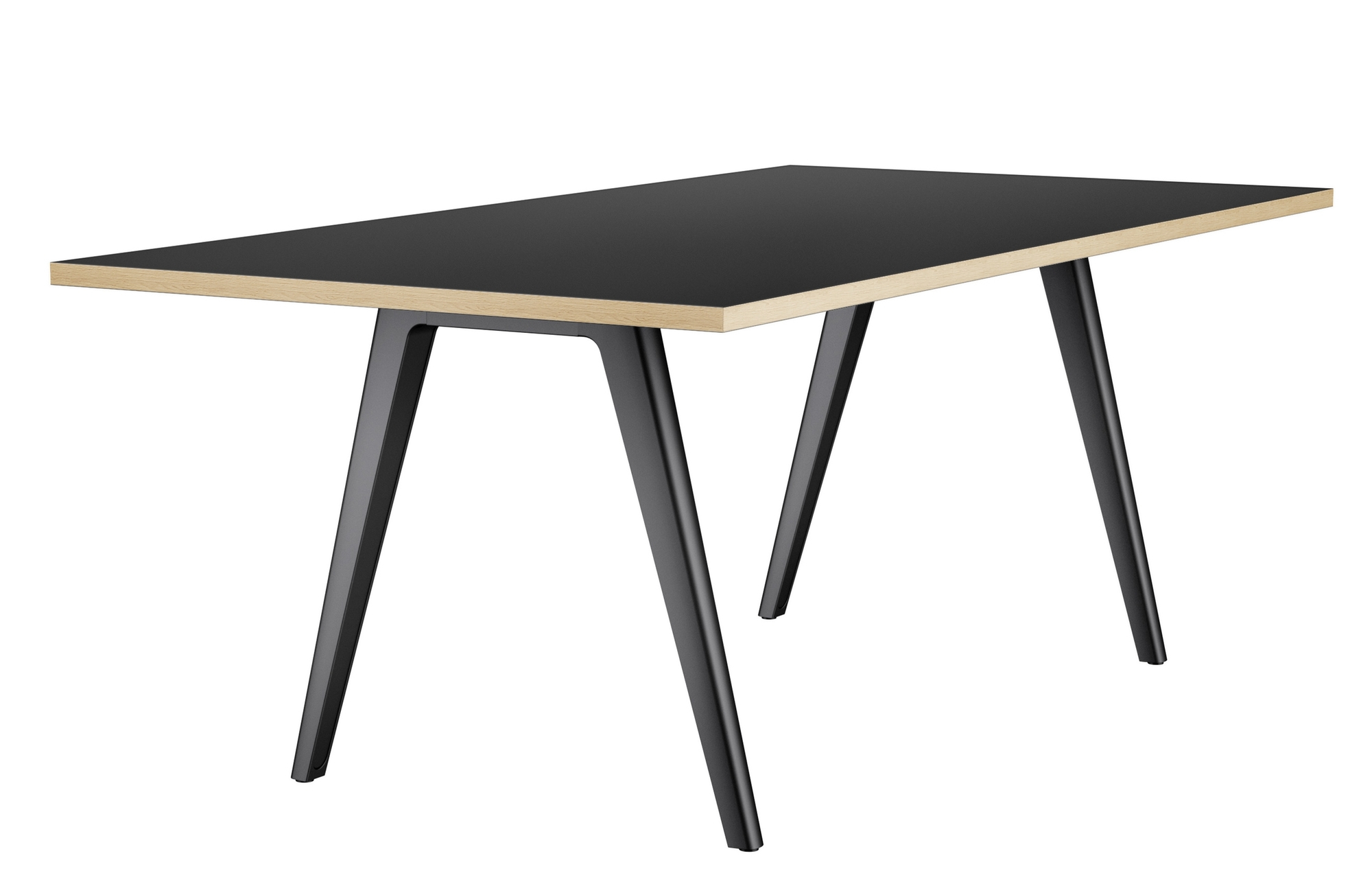 Schwarzer 1500 Tisch von Thonet mit Holzumrandung und schwarzen Metallbeinen, geeignet für Büro und Zuhause.