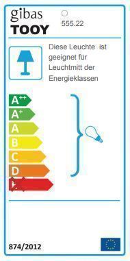 Energielabel der Tooy Filipa Pendelleuchte 555.22 mit Energieeffizienzklassen von A++ bis D.