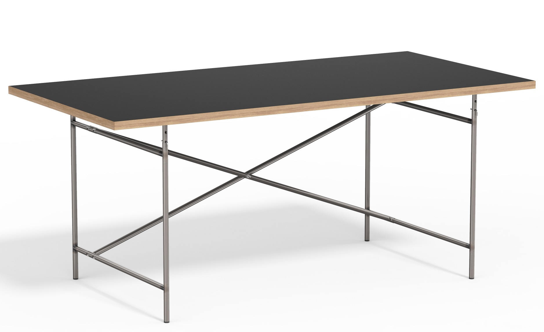 Eiermann Tisch mit schwarzer Tischplatte und Stahlgestell, Designklassiker von Richard Lampert für Büro und Homeoffice.