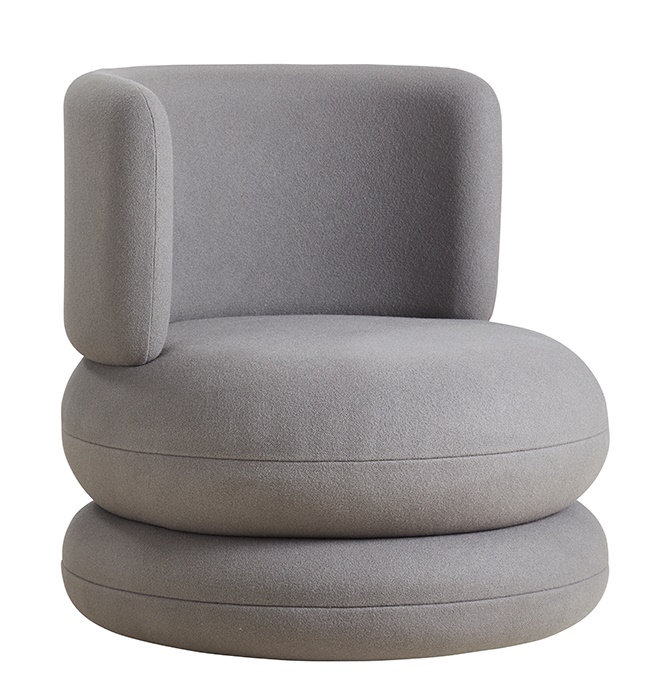 Grauer Easy Chair Sessel von Verpan mit runder Form und Stoffbezug. Designermöbel für Wohnzimmer.