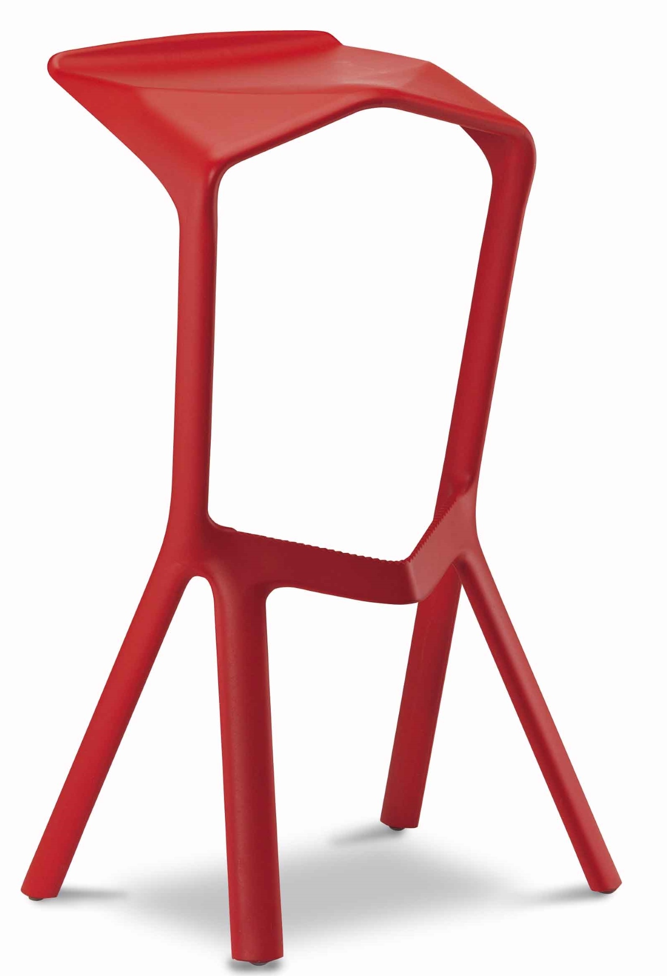 Verkehrsroter Miura Stool Barhocker von Plank: Moderner Design-Barstuhl mit dreibeinigem Fußgestell für Küche und Bar.